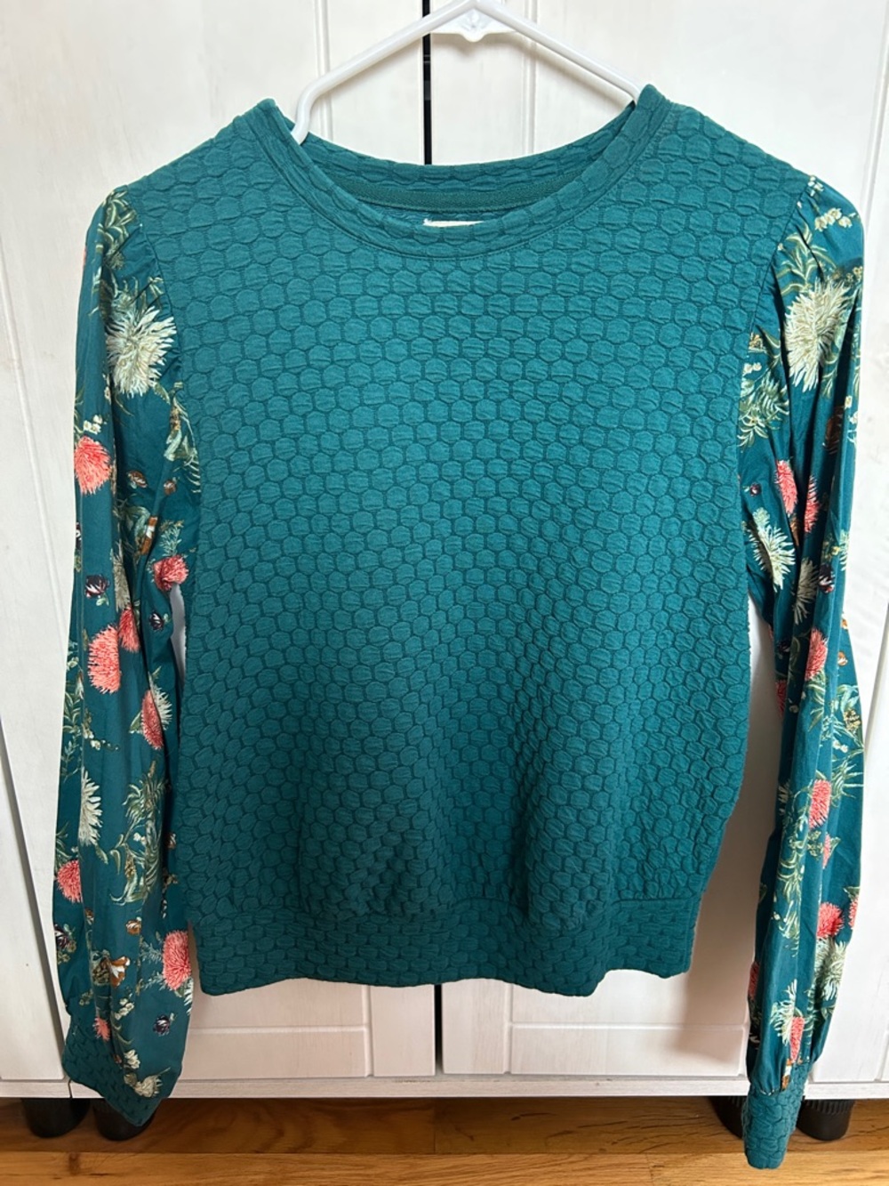 Teal Floral Sleeve Women's Blouse